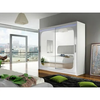 Šatní skříň Šatní skříň 180 cm se zrcadlem a LED osvětlením FLORENCIO 8 - bílá