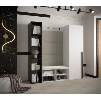 Předsíňová stěna Stěna do předsíně s čalouněnými panely HARRISON - bílá, béžové panely