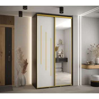 Šatní skříň Šatní skříň YVONA 9 - 130/45 cm, černá / bílá / zlatá