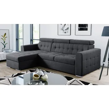 Sedací souprava Rozkládací sedačka s úložným prostorem GRANADA - tmavá šedá, levý roh