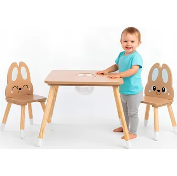 Konferenční stolek Sada stolek a 2 židličky Králík hnědý MDF Mamabrum