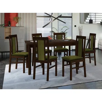 Jídelní stůl Jídelní sestava 6+1 HARDIN 4 - ořech / tmavá olivová