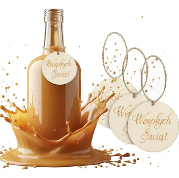 Vánoční dekorace Vánoční ozdoby na láhve, Sklenice nebo vánoční stromeček z dřeva - VESELÉ VÁNOCE 5 cm béžová 5 ks