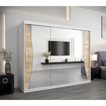 Šatní skříň Skříň s posuvnými dveřmi AJA - šířka 250 cm, bílá / dub sonoma