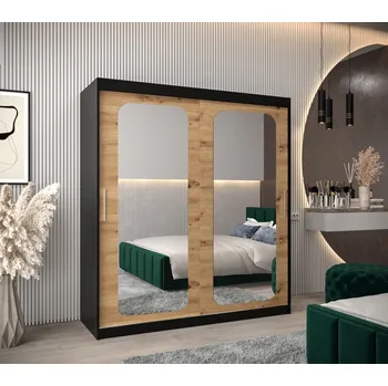 Šatní skříň Zrcadlová skříň DONICELA 2 - 180 cm, černá / artisan