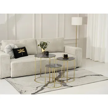 Konferenční stolek Sada konferenčních stolků EVAN - šedý mramor / zlatý