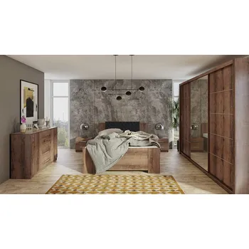 Ložnicová sestava Ložnicová sestava s postelí 160x200 CORTLAND 3 - dub monastery / černá ekokůže