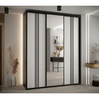 Šatní skříň Šatní skříň ASIRI 7 - 190/60 cm, černá / bílá / černá