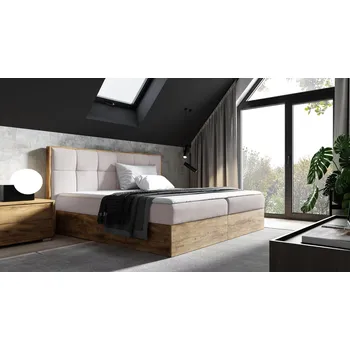 Postel Kontinentální postel 180x200 CHANTELLE 8 - dub wotan / béžová + topper ZDARMA