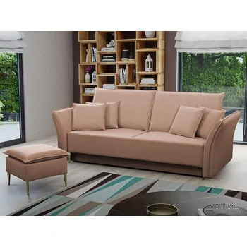 Pohovka Dvoumístná pohovka na každodenní spaní KURI - světlá hnědá / zlaté nožky