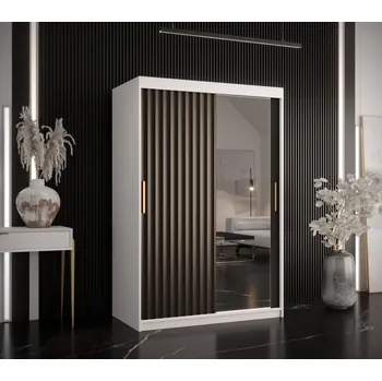 Šatní skříň Šatní skříň se zrcadlem RADKIN 2 - šířka 120 cm, bílá / černá