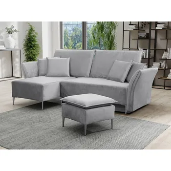 Sedací souprava Rohová rozkládací sedačka KURI - šedá 1 / stříbrné nožky