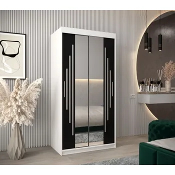 Šatní skříň Šatní skříň se zrcadlem VIVI - šířka 100 cm, bílá / černá