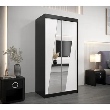 Šatní skříň Šatní skříň se zrcadly ERIKA - šířka 100 cm, černá / bílá