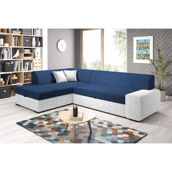 Sedací souprava Rohová sedací souprava VALTRUDA - bílá / modrá, levý roh