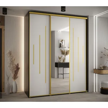 Šatní skříň Šatní skříň YVONA 13 - 190/60 cm, černá / bílá / zlatá