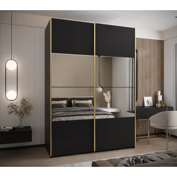 Šatní skříň Dvoudveřová skříň SAMARA 4 - 180 cm, černá / zlatá