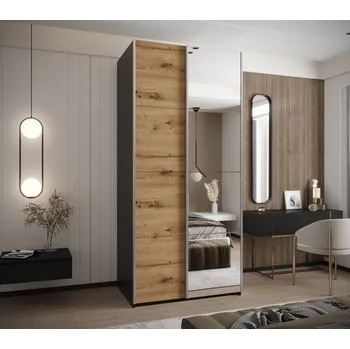 Šatní skříň Dvoudveřová skříň SAMARA 3 - 120 cm, černá / dub artisan / stříbrná