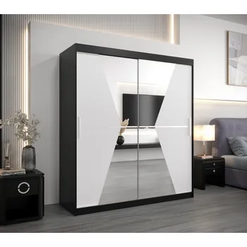 Šatní skříň Skříň s posuvnými dveřmi MILANA - šířka 180 cm, černá / bílá