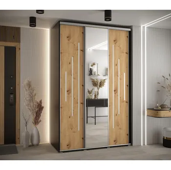 Šatní skříň Šatní skříň YVONA 13 - 160/60 cm, černá / dub artisan / stříbrná