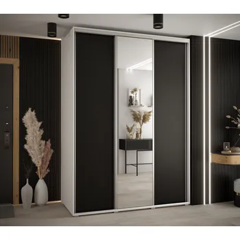 Šatní skříň Šatní skříň YVONA 3 - 180/60 cm, bílá / černá / stříbrná