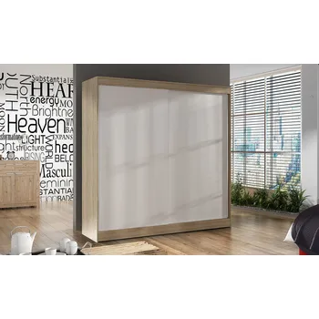 Šatní skříň Prostorná šatní skříň 200 BULAN X, dub sonoma s bílými dveřmi