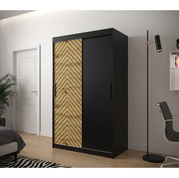 Šatní skříň Šatní skříň s grafikou JANETTE 1 - šířka 120 cm, černá / dub artisan