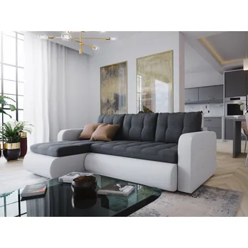 Sedací souprava Rozkládací sedačka s úložným prostorem SANILA - bílá ekokůže / antracitová