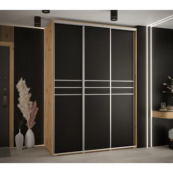 Šatní skříň Šatní skříň YVONA 10 - 170/60 cm, dub artisan / černá / stříbrná
