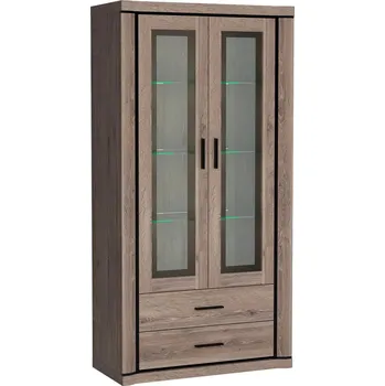 Policová skříň Dvoudveřová vitrína AIRA - dub lanýž