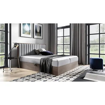 Postel Kontinentální postel 200x200 CHANTELLE 4 - tmavý dub / šedá + topper ZDARMA