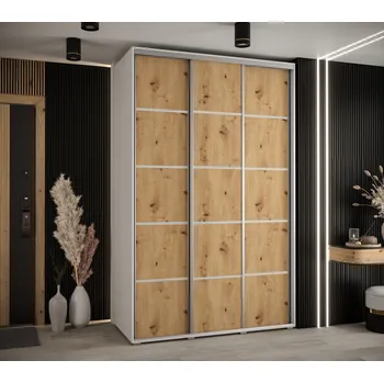 Šatní skříň Šatní skříň YVONA 4 - 160/60 cm, bílá / dub artisan / stříbrná