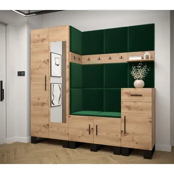 Předsíňová stěna Předsíňová sestava RUMIE 13 - dub artisan, zelené panely