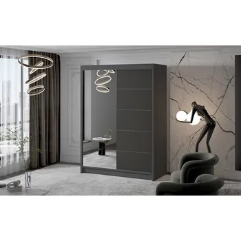 Šatní skříň Dvoudveřová skříň se zrcadlem NICA - šířka 150 cm, černá