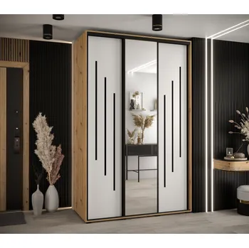 Šatní skříň Šatní skříň YVONA 9 - 150/60 cm, dub artisan / bílá / černá