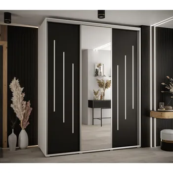 Šatní skříň Šatní skříň YVONA 9 - 190/60 cm, bílá / černá / stříbrná