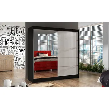 Šatní skříň Elegantní šatní skříň 200 BULAN III, černá, dveře bílé se zrcadlem