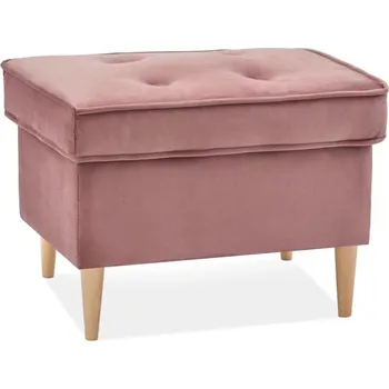 Taburet Čalouněný taburet DENIZ - pastelově růžový / buk