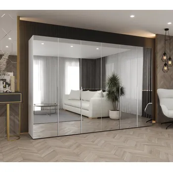 Šatní skříň Zrcadlová šatní skříň 300 cm BUGRA - bílá / stříbrná