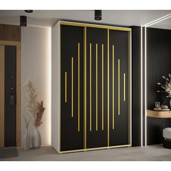 Šatní skříň Šatní skříň YVONA 12 - 150/45 cm, bílá / černá / zlatá