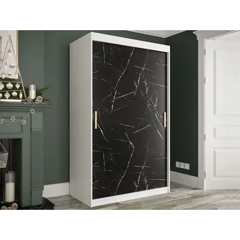 Šatní skříň Moderní úzká šatní skříň 120 cm se šuplíky CARSON 2 - černý mramor / bílá / zlatá