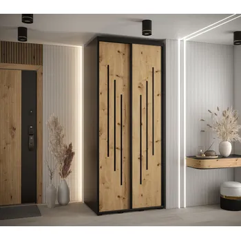 Šatní skříň Šatní skříň YVONA 8 - 120/60 cm, černá / dub artisan / černá