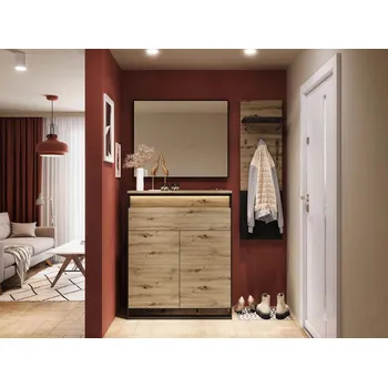 Předsíňová stěna Nábytek do předsíně FARN 4 - dub artisan / černá / šedá + LED osvětlení ZDARMA