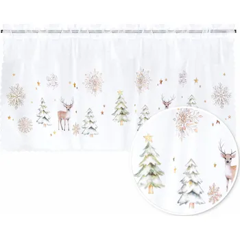 Záclona Vitrážová Záclona Vánoční 100x40 Krátká Zimní Záclona do Kuchyně Voál bílá 100x40 cm