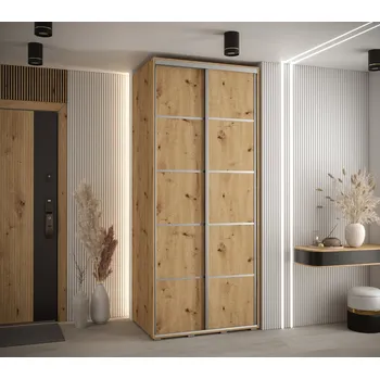 Šatní skříň Šatní skříň YVONA 4 - 120/60 cm, dub artisan / stříbrná