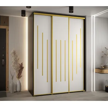 Šatní skříň Šatní skříň YVONA 8 - 170/60 cm, černá / bílá / zlatá