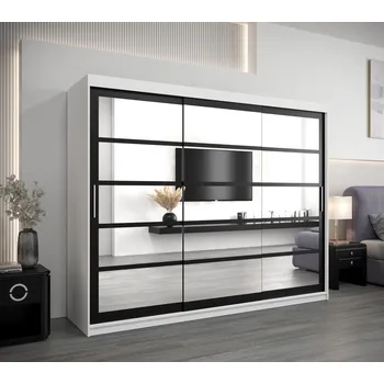 Šatní skříň Skříň s posuvnými dveřmi LEONA - šířka 250 cm, bílá / černá