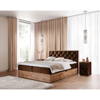 Postel Kontinentální postel 180x200 CHANTELLE 10 - dub wotan / hnědá + topper ZDARMA