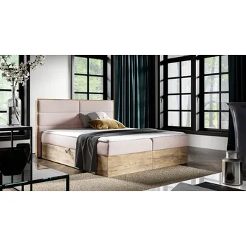 Postel Kontinentální postel 180x200 CHANTELLE 5 - dub wotan / růžová + topper ZDARMA