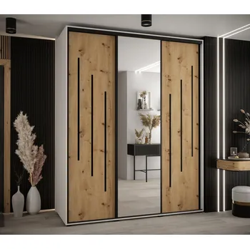 Šatní skříň Šatní skříň YVONA 9 - 190/60 cm, bílá / dub artisan / černá